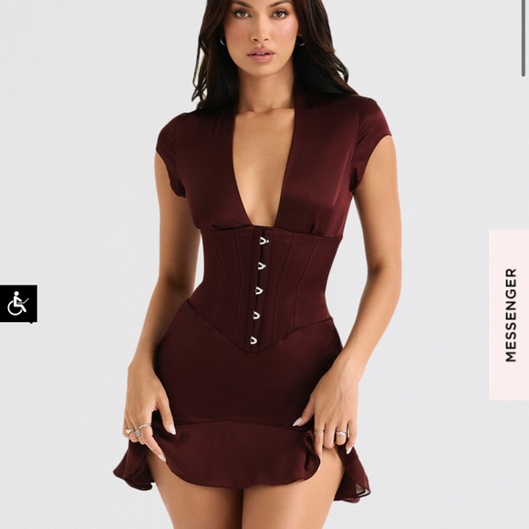 House of CB Dresses House Of Cb Tianna Wine Ruffle Corset Dress